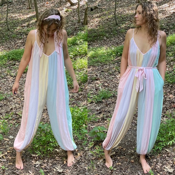 NWT Storia Stripe Ballon Leg Jumpsuit Pastel Small